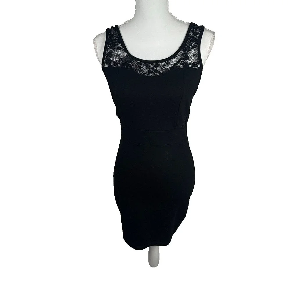 Lace Dress Black Back Sleeveless Bodycon LBD Date Night Glam Zip Sz M sexy‎